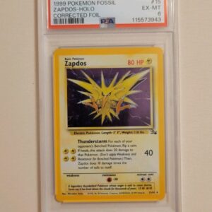 Zapdos - Pokemon Fossil #15 - Corrected Foil - Excellent to Near Mint PSA 6